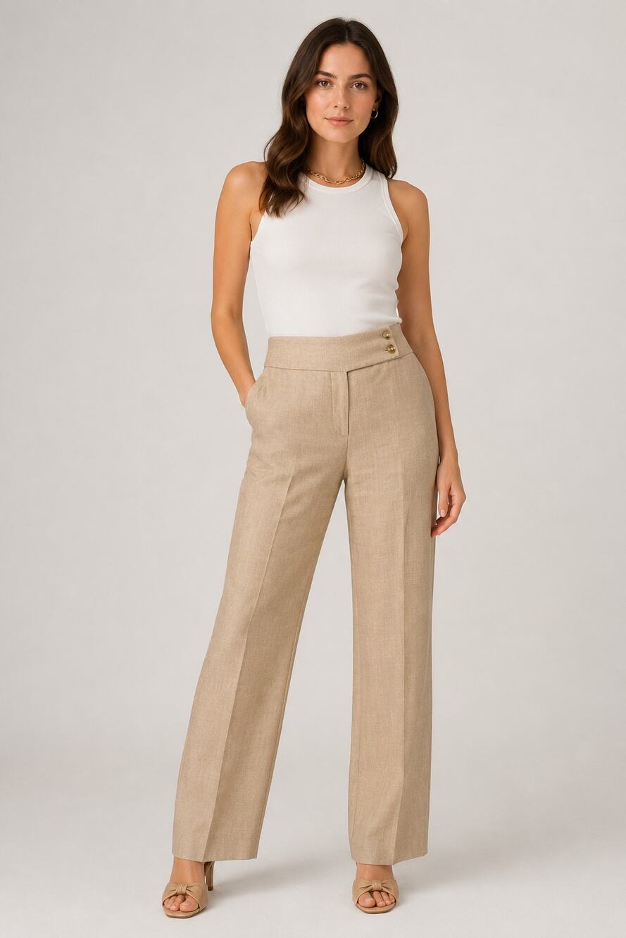 Carolina Herrera Vintage Tailored Linen Trousers Womens Size 4 Dress Pants Tan